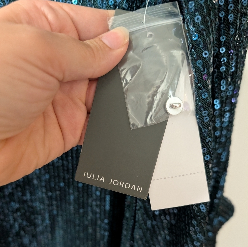 NWT Julia Jordan Teal Blue Sequined Sheath Dress in Size 2X - Picture 9 of 11